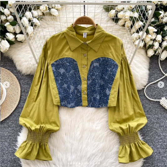 Denim Patchwork Crop Shirt